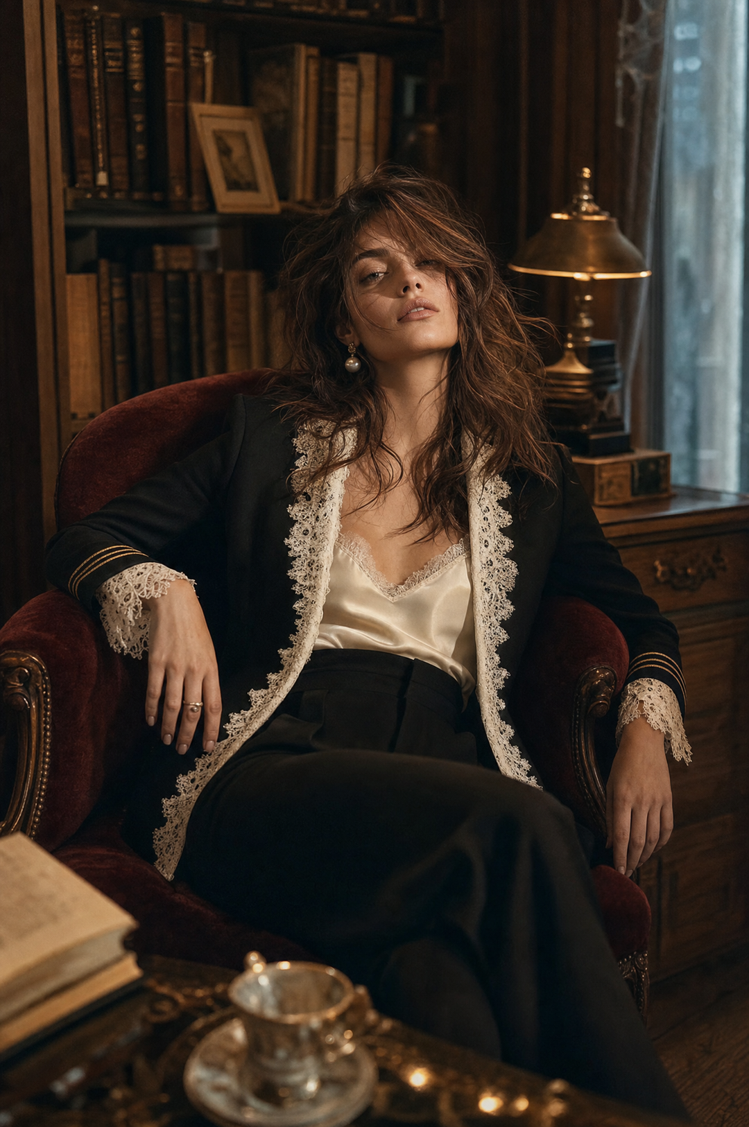 Quiet Luxury Single-breasted Slim-fit Blazer With Lace Trim