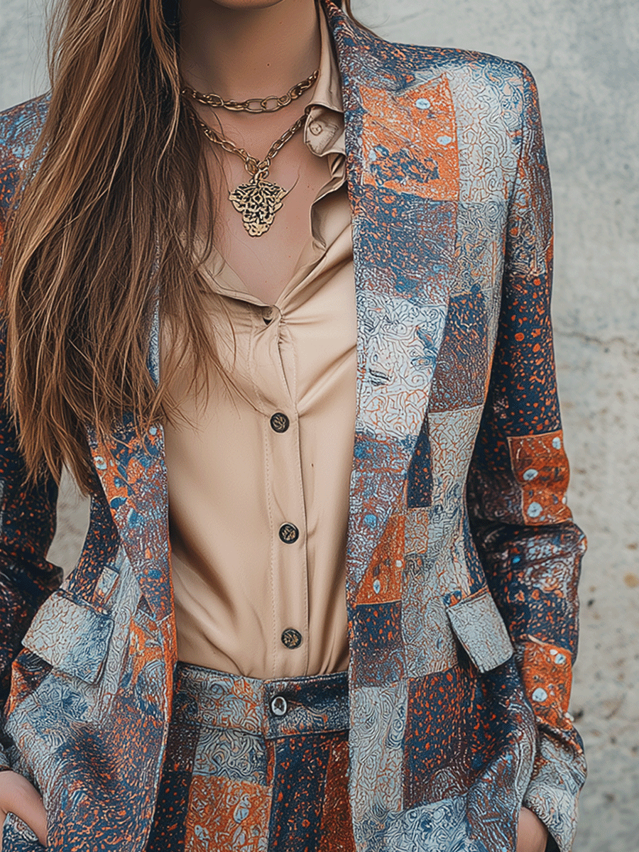 Vintage Bohemian Artisanal Patchwork Jacquard Blazer
