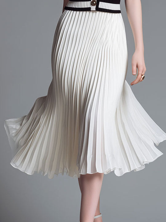 Quiet Luxury Contrast Trim Black & Ivory Pleated Knit Two-Piece Set