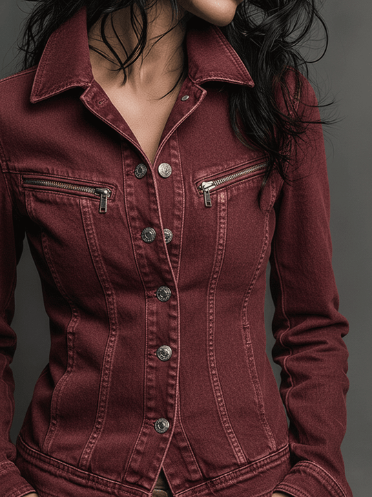 Vintage Burgundy Structured Denim Jacket