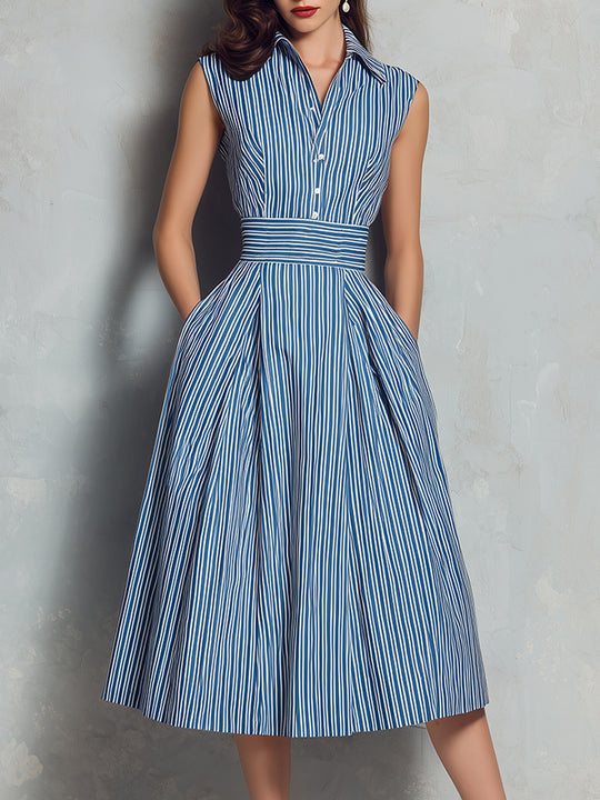 Chic Striped Sleeveless Midi Dress