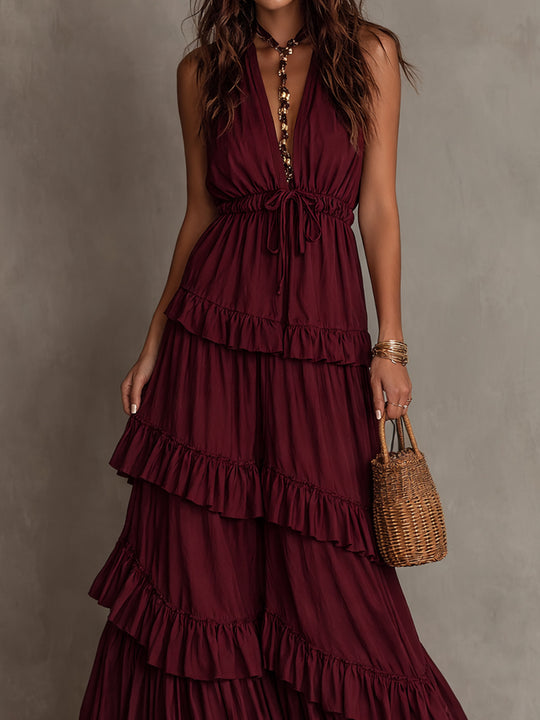 Boho Multi-layered Ruffle Hem Maxi Dress