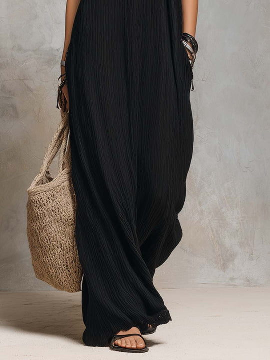 Retro Contrast Trim Pleated Maxi Dress
