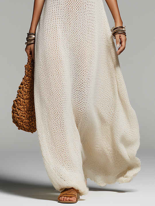 Boho Round Neck Sleeveless Knitted Maxi Dress