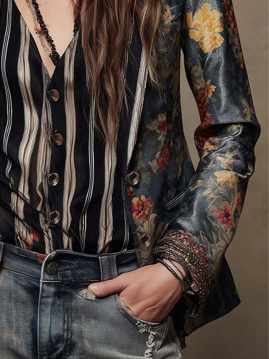 Floral Satin Print Tailored Blazer
