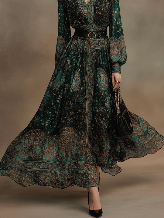 Vintage Bohemian Emerald Boho Paisley Maxi Dress