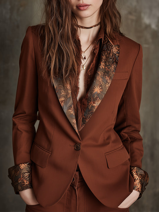 Quiet Luxury Retro Print One Button Slim Fit Blazer