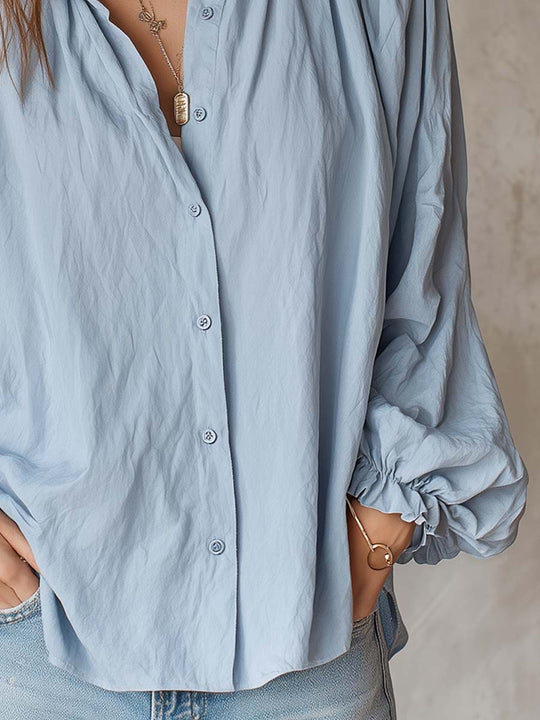 Vintage Pleated Ruffle Cotton Blouse