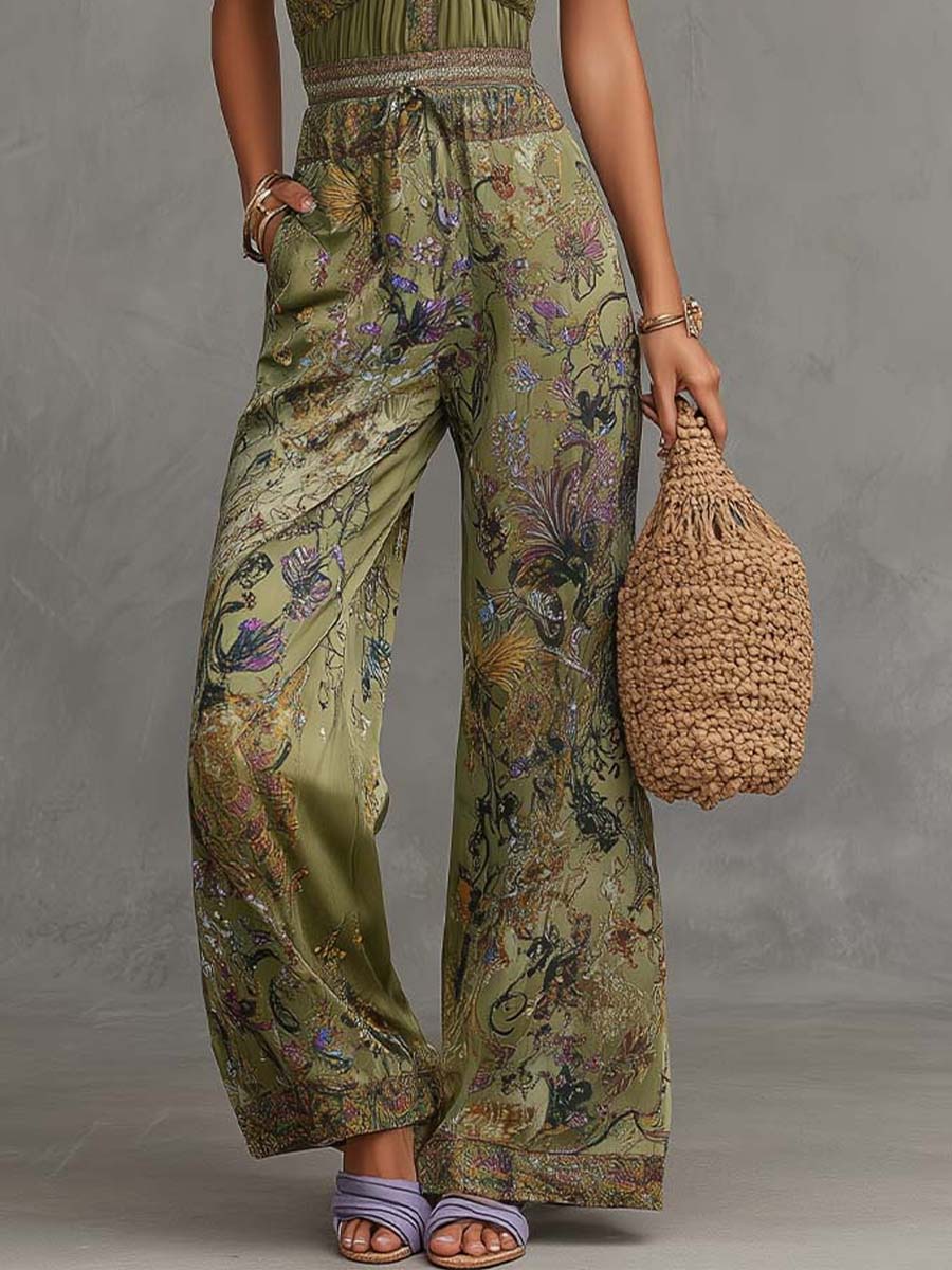 Bohemian Halter Print Wide-Leg Jumpsuit