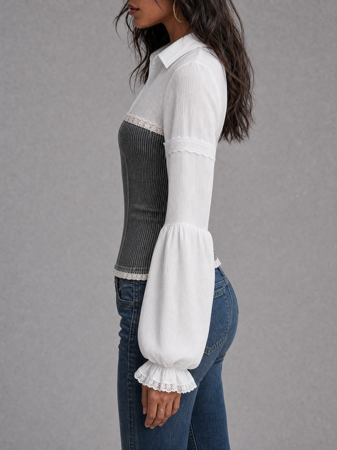 Faux Two-Piece Shirt And Ribbed Corset Top