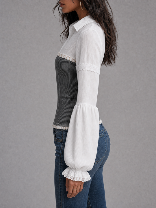 Faux Two-Piece Shirt And Ribbed Corset Top