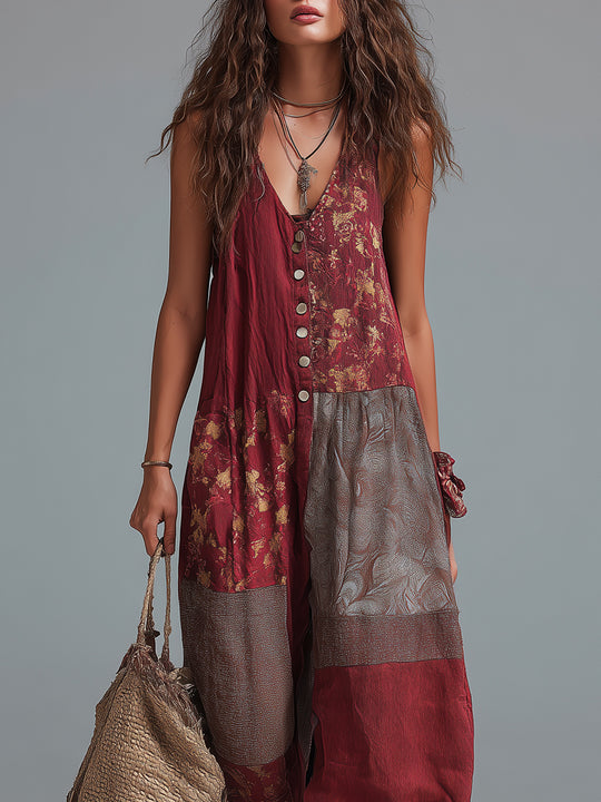 Boho Ethnic Print Wide Leg Jumpsuit