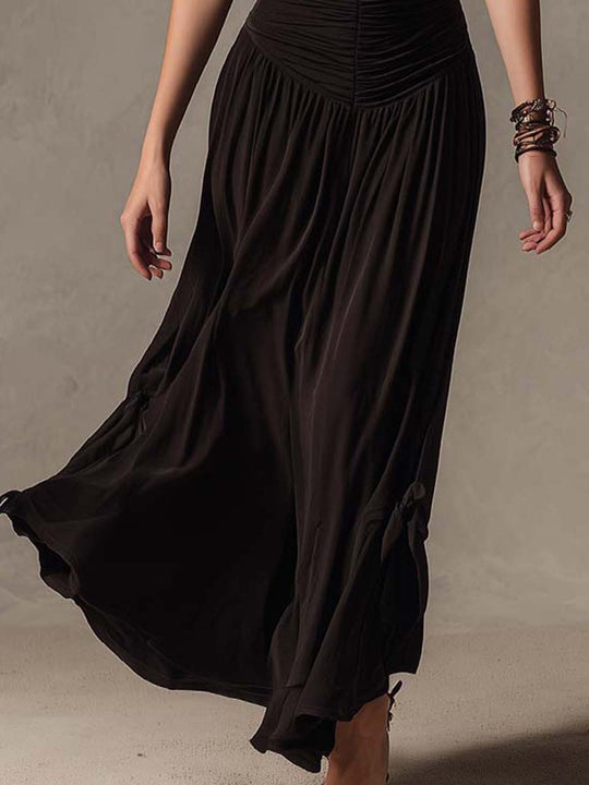 Classic Black Sleeveless Knit Pleated Maxi Dress