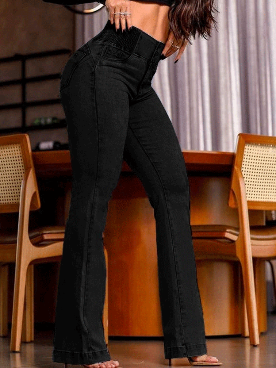 Fashion Elastic Waist High Waist Stretch Slim Flared Hip Lift Jeans