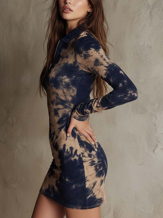 Printed Eco-Suede Bodycon Mini Dress With Front Zip