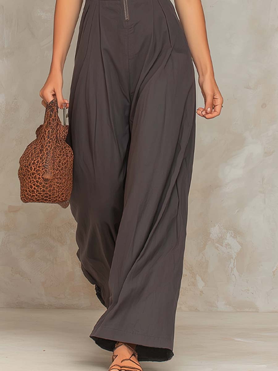 Retro Zippered Collar Wide-leg Jumpsuit
