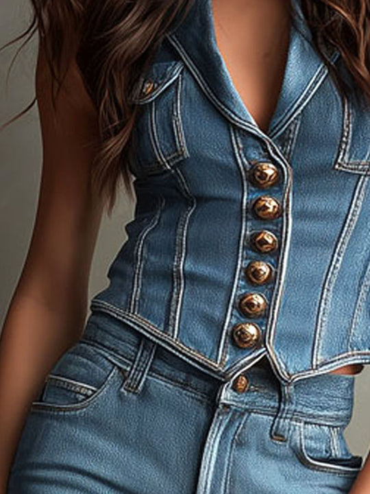Retro Chic Structured Denim Corset Vest