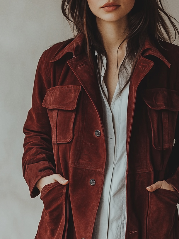 Vintage Waist Belt Button Down Suede Trench Coat