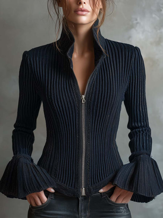 Midnight Sparkle Ribbed Knit Jacket