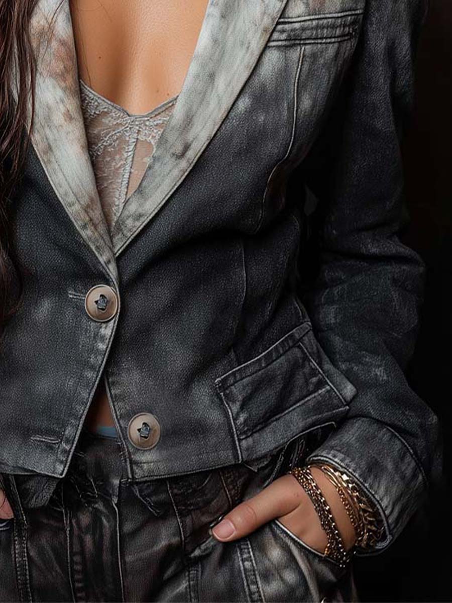 Shadow-Wash Cropped Denim Blazer