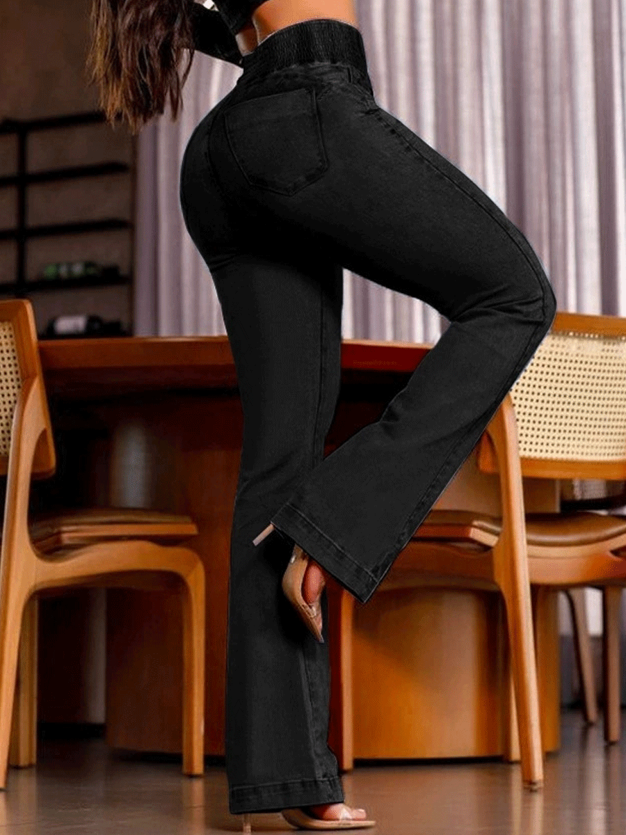 Fashion Elastic Waist High Waist Stretch Slim Flared Hip Lift Jeans