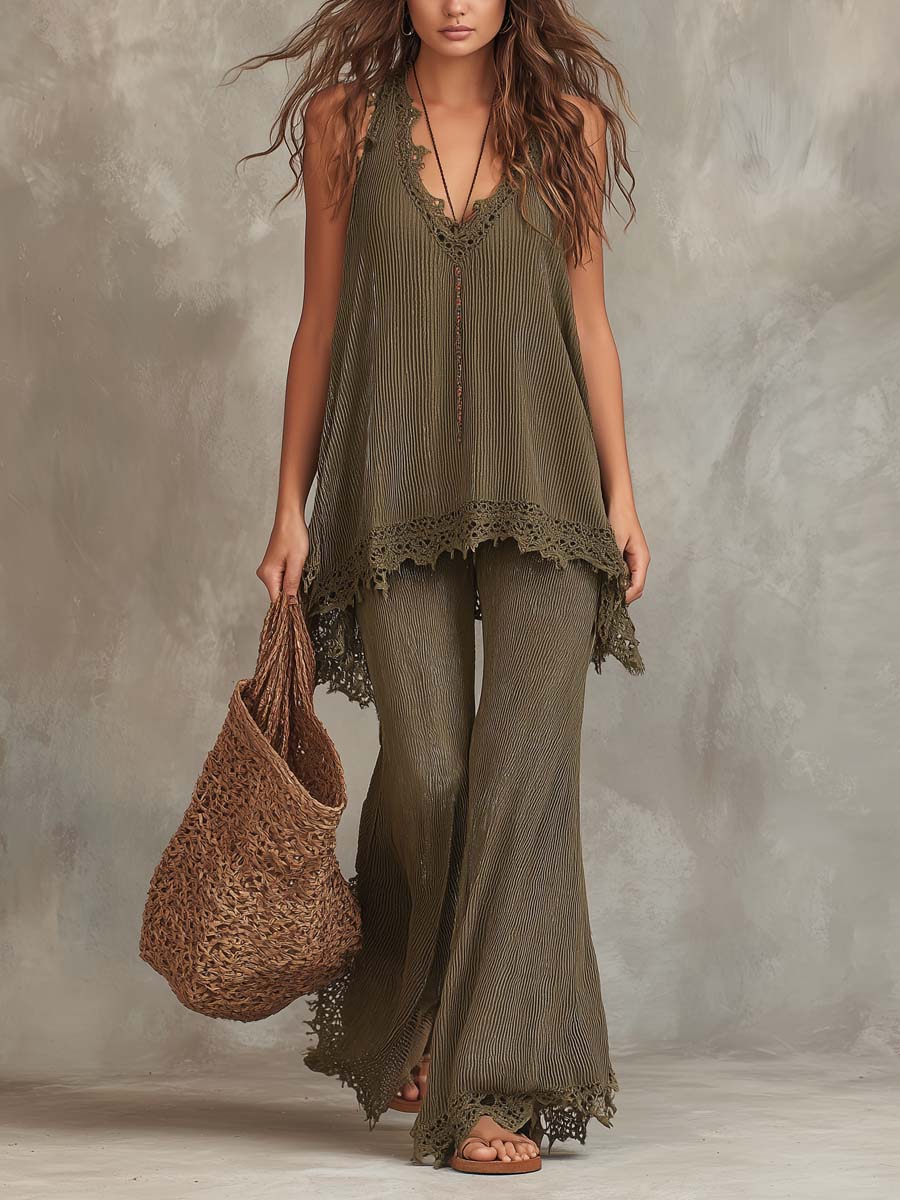 Bohemian Style Flared Hem Knit Pants
