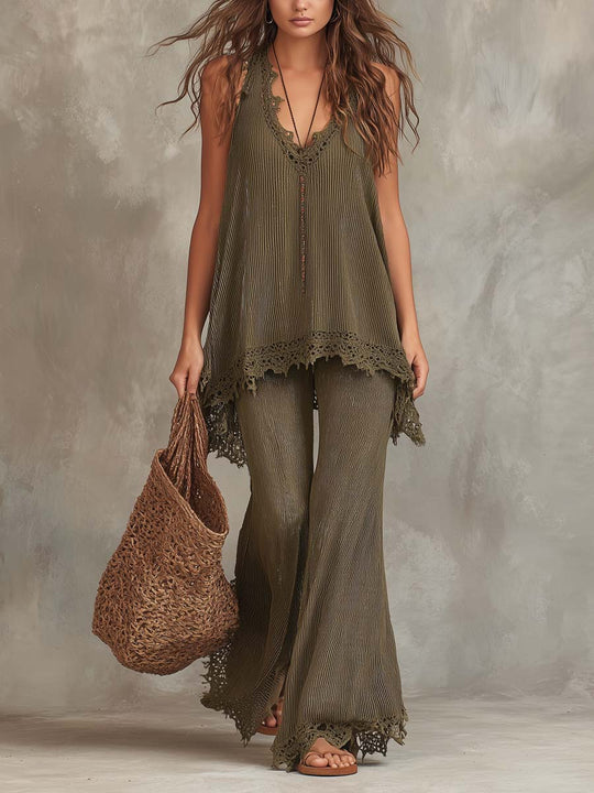 Bohemian Style Flared Hem Knit Pants