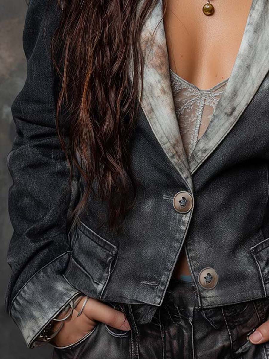 Shadow-Wash Cropped Denim Blazer