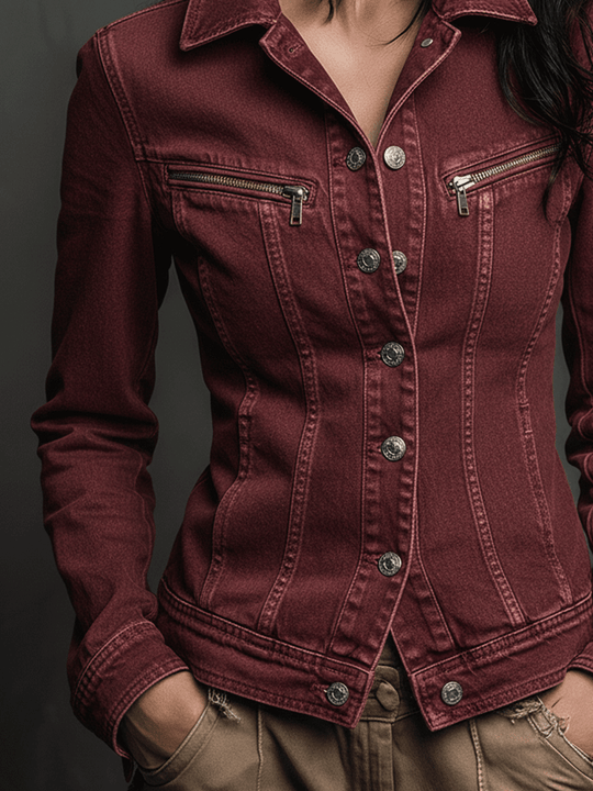Vintage Burgundy Structured Denim Jacket