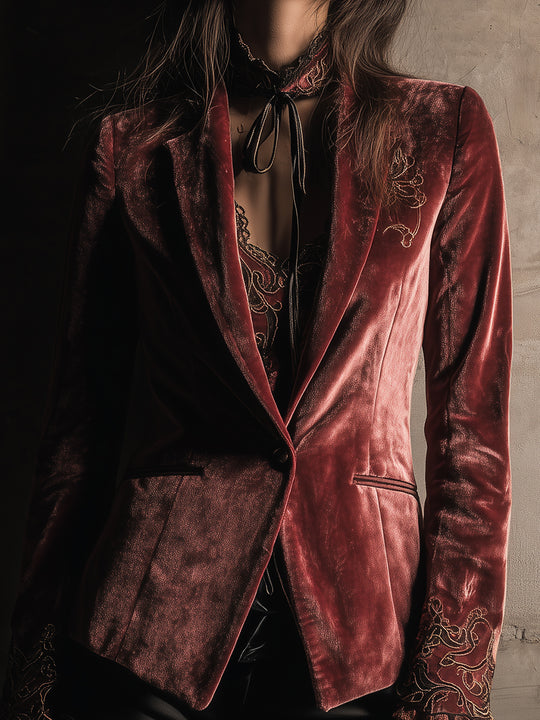 Quiet Luxury Embroidered Polyester Velvet Blazer