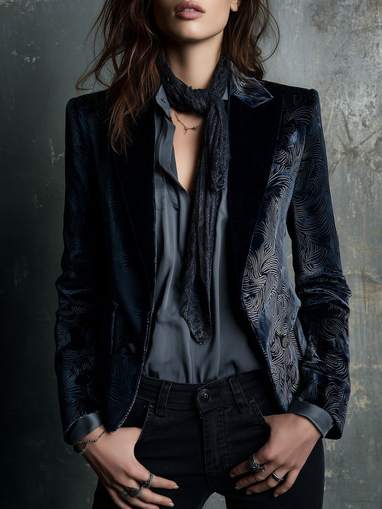 Quiet Luxury Striped Polyester Velvet Blazer