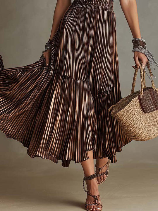 Vintage Boho Striped Flowy Midi Dress