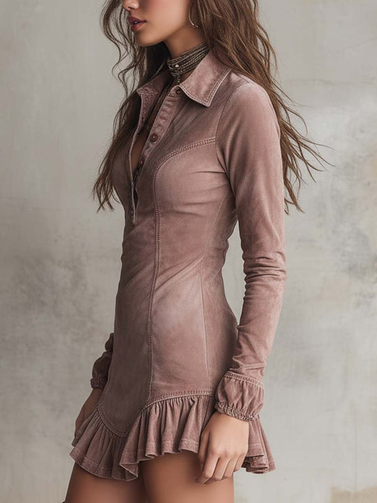 Dusty Rose Washed Denim Mini Dress