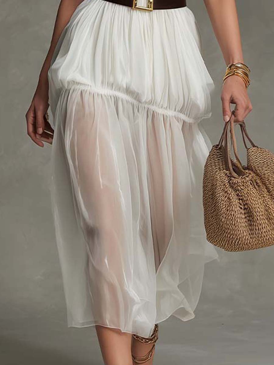 Elegant Boho Chiffon Halter Midi Dress