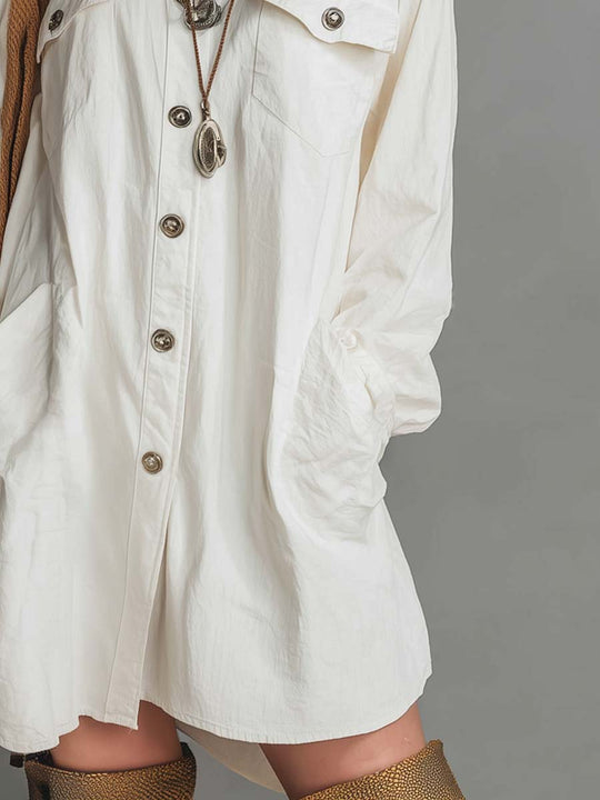 Retro Oversized Flap Pocket Mini Dress