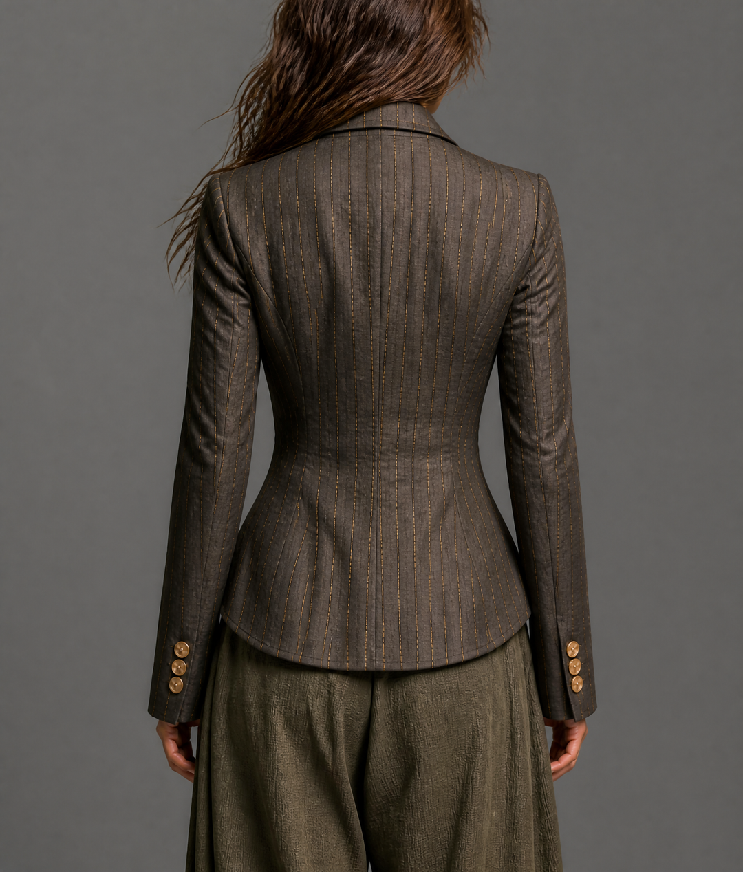 Charcoal Gold Pinstripe Tailored Jacket