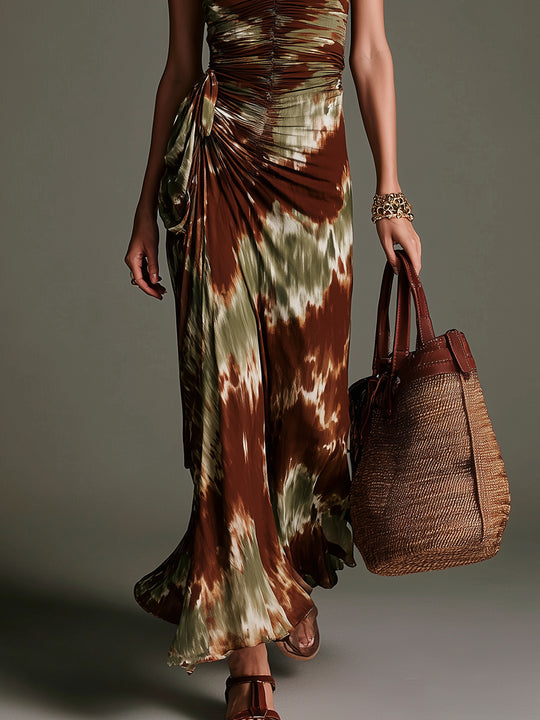 Urban Nomad Smocked Square Neck Strap Maxi Dress