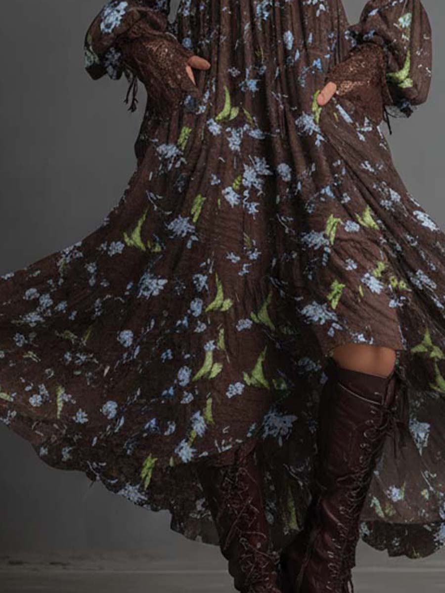 Smocked Floral Chiffon Maxi Dress