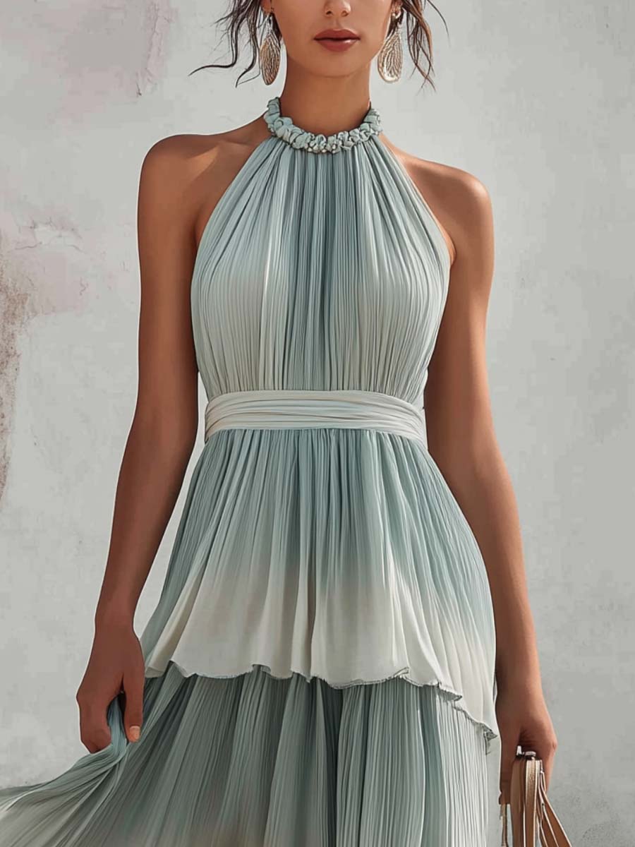 Gradient Chiffon Sleeveless Top And Skirt Set