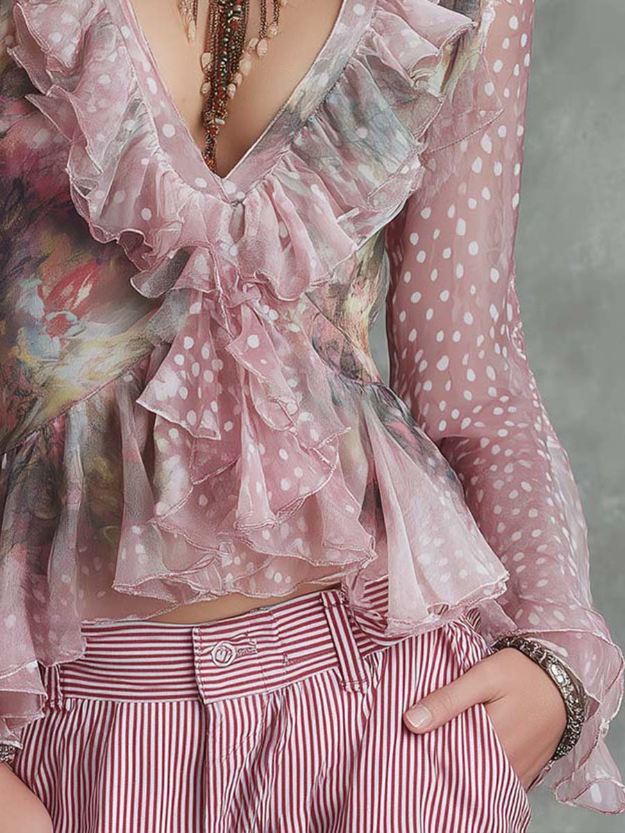 Romantic Ruffle V-Neck Chiffon Blouse