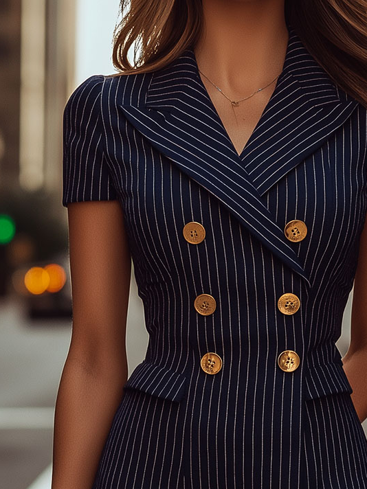 Classic Pinstriped Double-breasted Suit Bodycon Dress