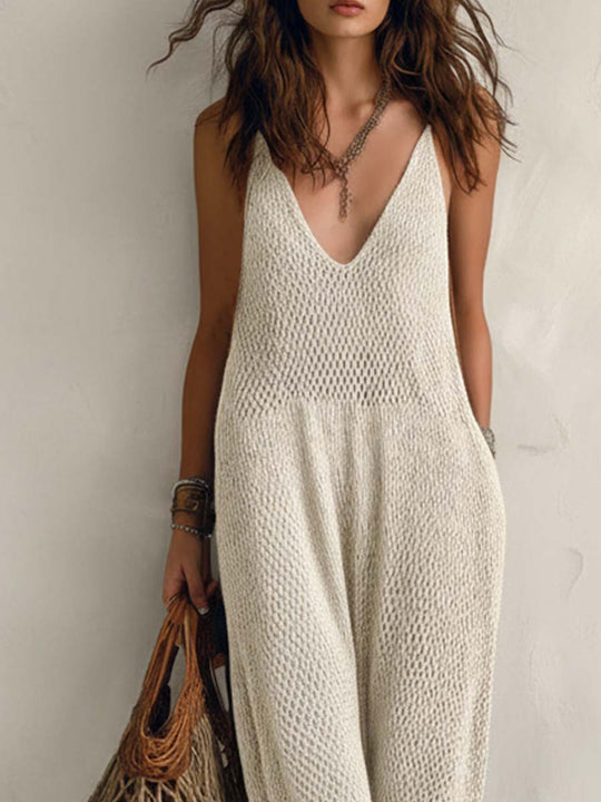 Retro V-neck Knitted Jumpsuit