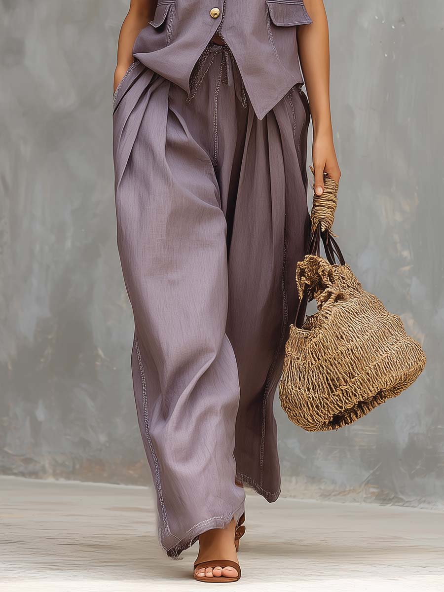 Classic Bohemian Sleeveless Vest & Wide-Leg Pants Set