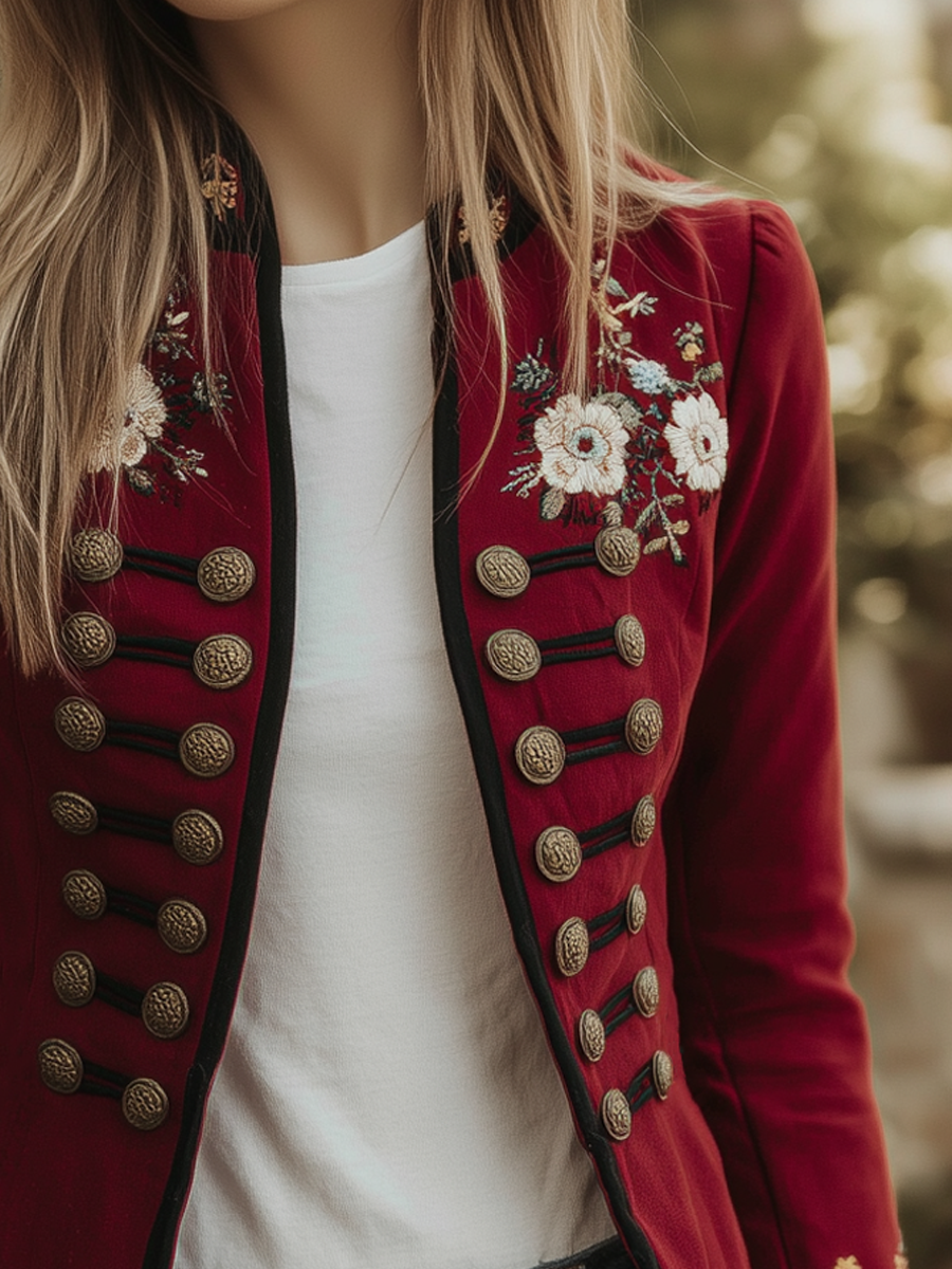 (clearance) Vintage Stand Collar Floral Embroidered Jacket