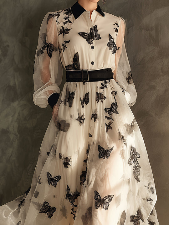 Retro Elegant Butterfly Chiffon Vacation Maxi Dress