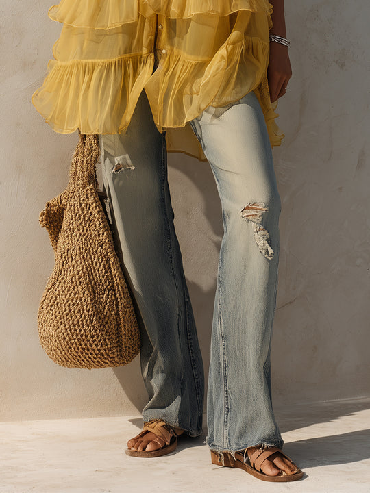 Holiday Chiffon Multi-layered Ruffled Sleeveless Blouse