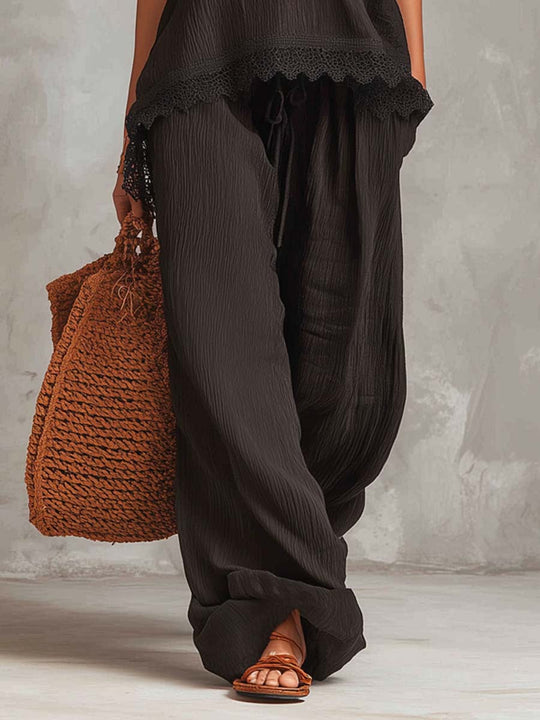 Vintage-style Textured Wide-leg Pants