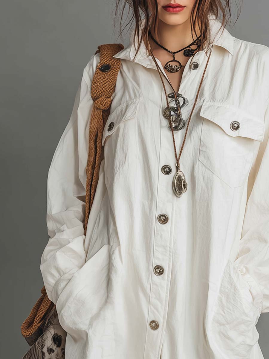 Retro Oversized Flap Pocket Mini Dress