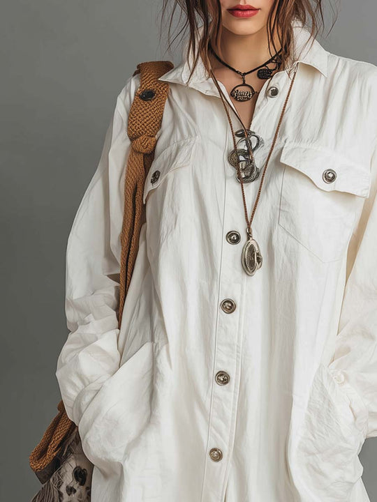 Retro Oversized Flap Pocket Mini Dress