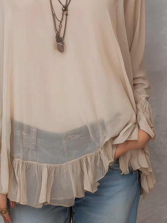 Ruffled Hem Sheer Blouse